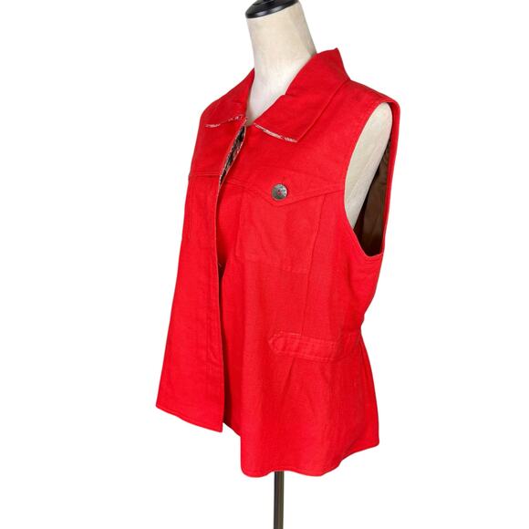 Coldwater Creek Bright Red Sleeveless Collared Button Front Woven Layering Vest - Picture 3 of 11